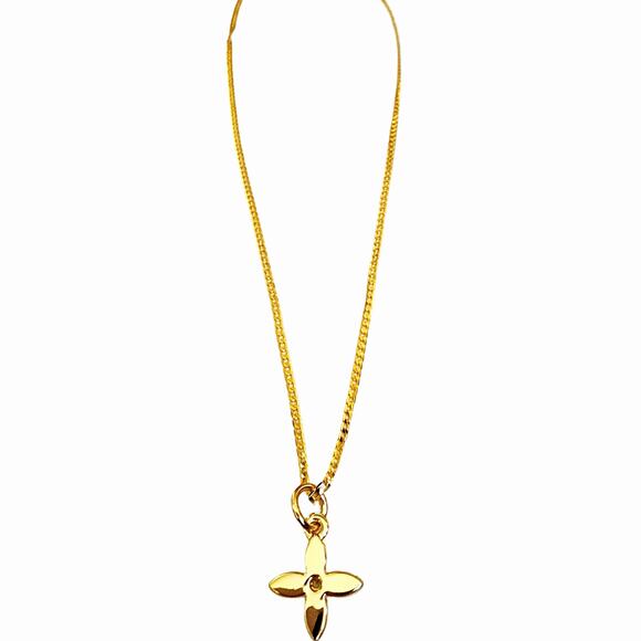 LV Four Petal Flower Charm in Gold Repurposed on 18K GF Chain - Picture 1 of 2